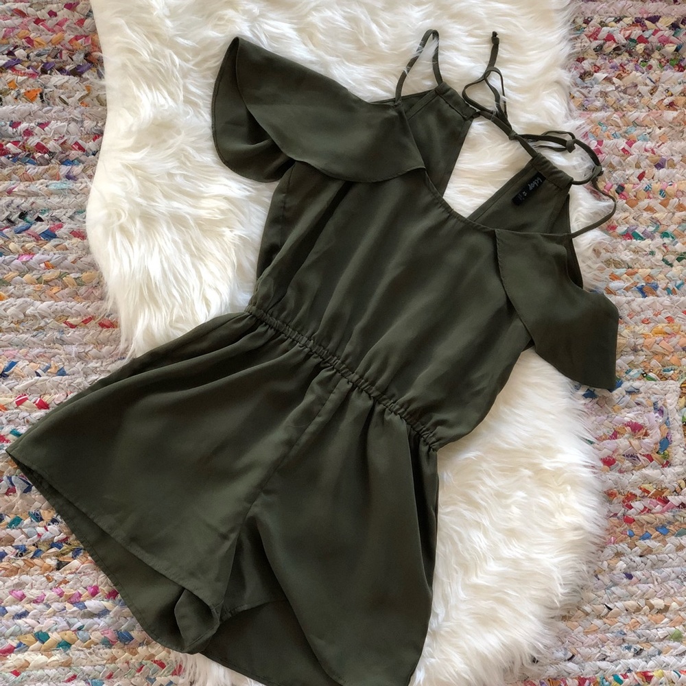Olive green flutter sleeve romper